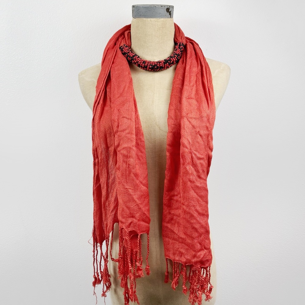 Coral Beaded Necklace Scarf Shawl